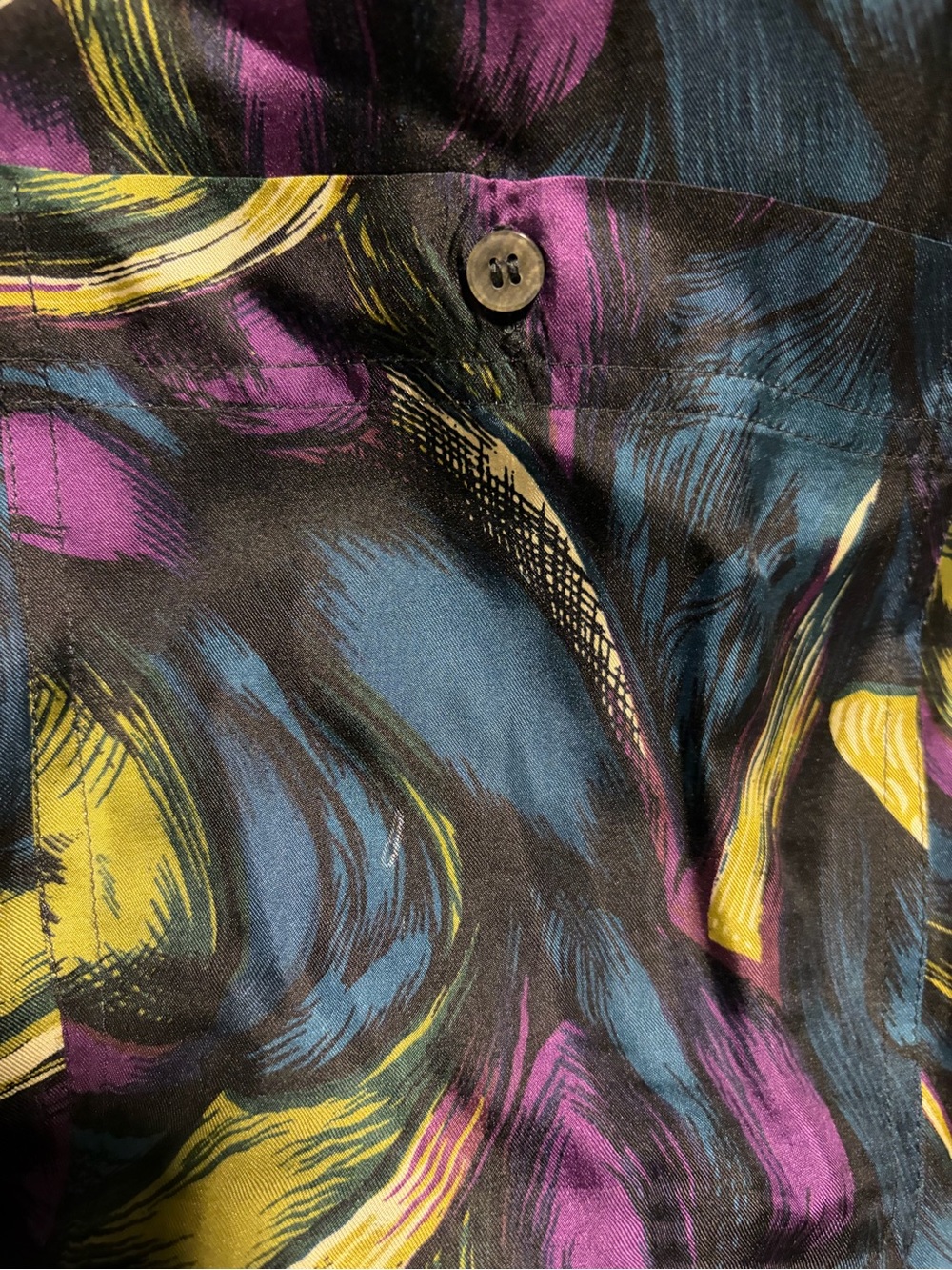 VTG Men’s Goouch  Short-Sleeve Multicolor psychedelic Print Silk Shirt Groovy XL - Picture 2 of 3
